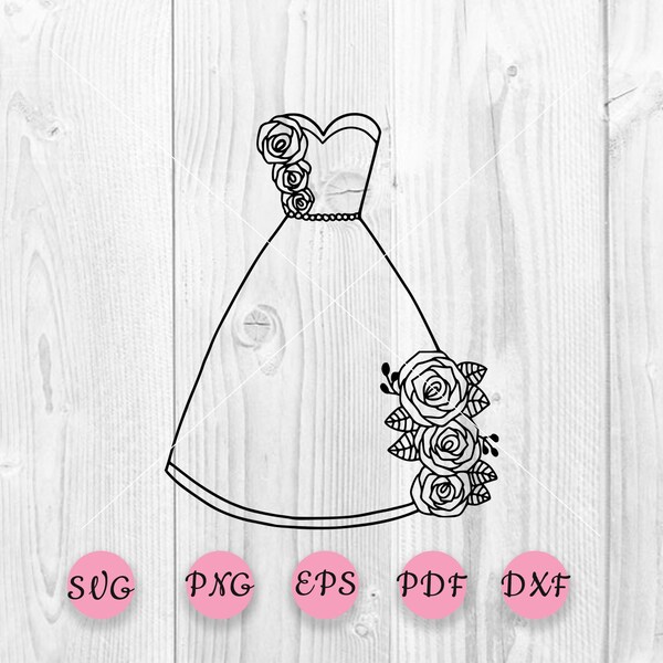 Wedding dress floral svg, Bridal dress svg, Bride dress svg, Dress with flowers svg, Dress svg,Bride SVG, Bride dress cut file