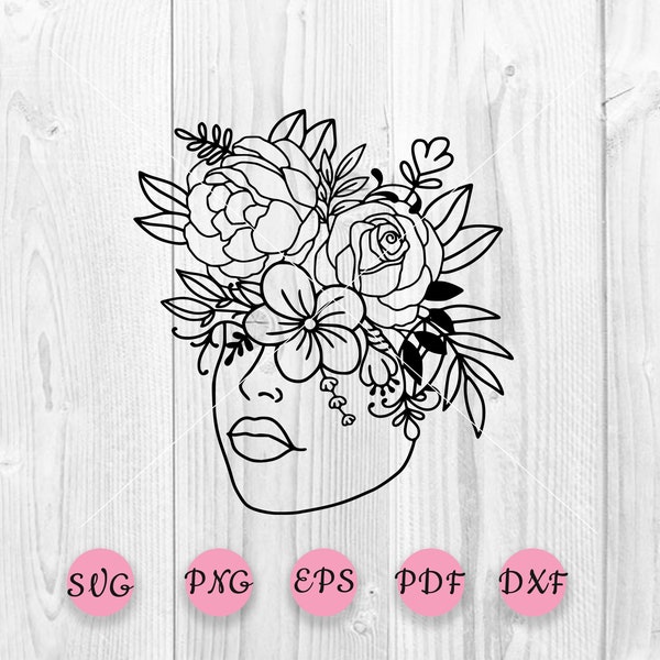 Flowers Svg, Floral woman svg, Woman with flower head svg, Flower head svg file, Floral svg, Cutting file Cricut Silhouette