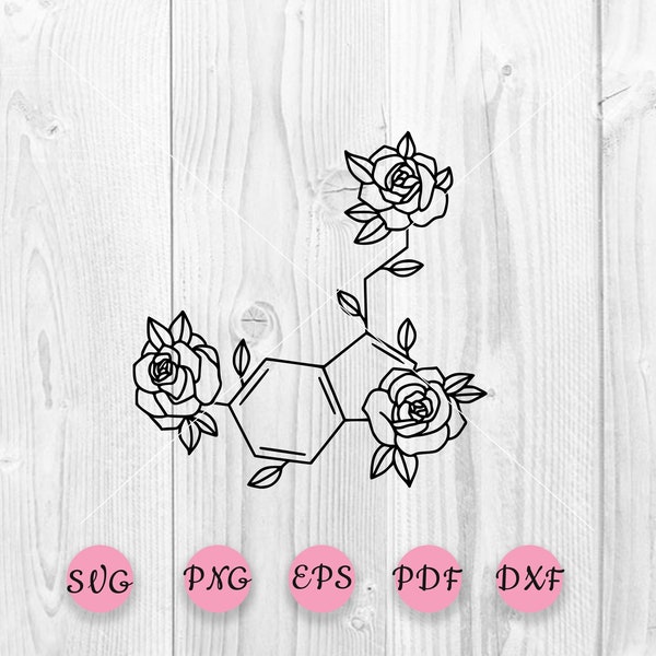 Serotonin SVG, Chemical Formula, Roses svg, Printable Vector, Cricut, happiness svg, Silhouette, Instant Download