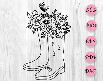 Rain boots SVG file, Rain boots with Flowers and Dots SVG file, Wellington Boots SVG, Wellies, Rain Boots svg, Butterfly svg, Lady Bird svg