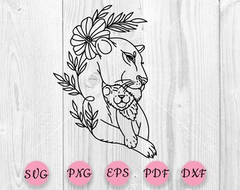 Lionne avec lionceau svg, clipart de lionne, Lionne Silhoette, Lionceau svg, Soins de la mère svg, tête de lionne svg