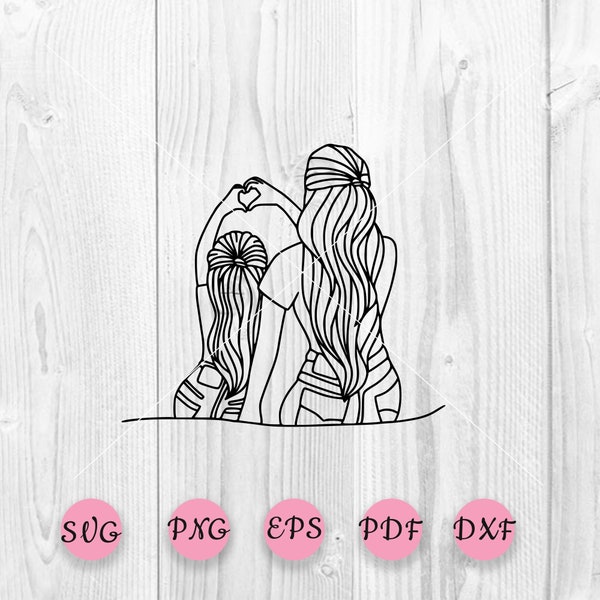 Mother and daughter svg, Mother svg, Daughter svg, Teen girl, Girl svg, Womans svg, Mom and Daughters, Heart svg