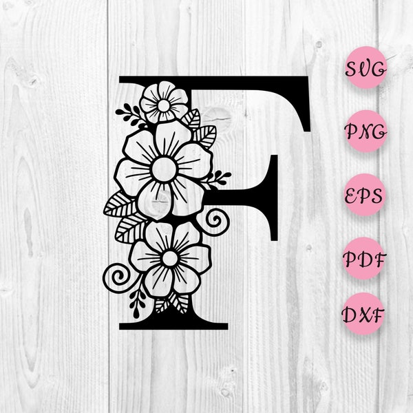 Fleur Alphabet svg, lettre botanique SVG, svg une lettre F, svg alphabet floral, fichier de coupe Alphabet, lettre florale F svg