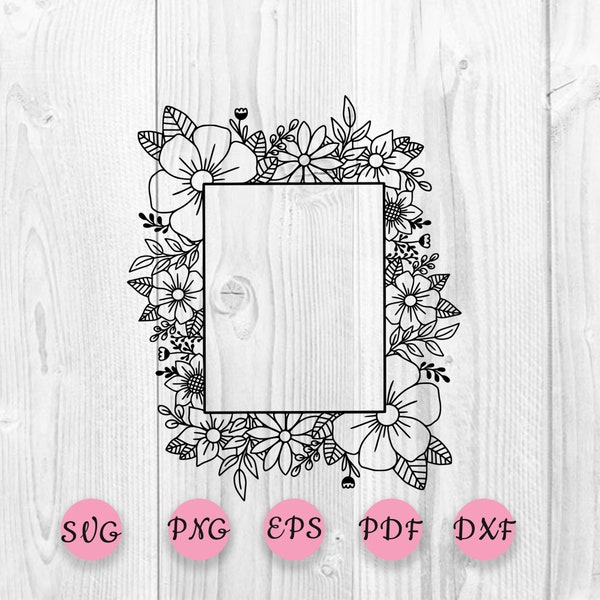 Floral Frame SVG, Rectangle Flower Frame, Square frame, Flower Monogram frame, Floral Border, Wedding Sign