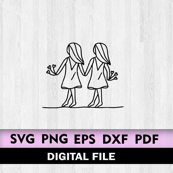 Two sisters svg, Twins svg, Daughters svg, Teen girls, Family svg, Womans svg, Silhouette and Cricut