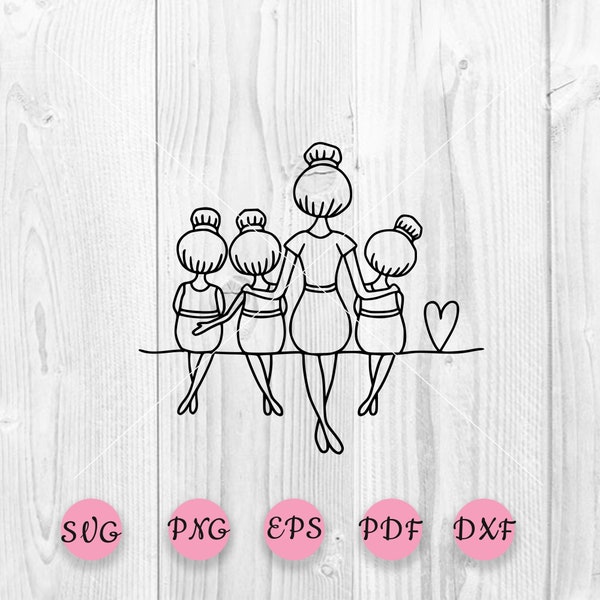 Mother of three kids svg, Three Daughters, Twins svg, Sisters svg, Family svg, Womans svg, Mom daughter, Triplets svg