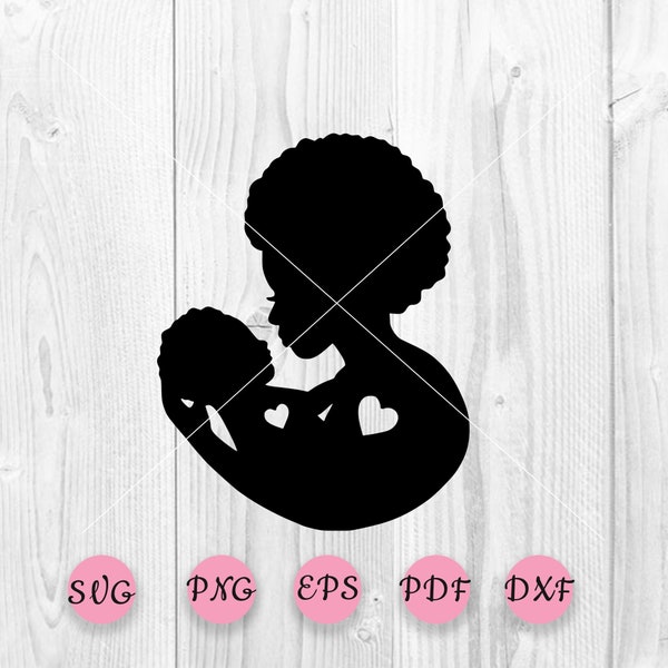 Afro mom and baby SVG, Afro baby, Black Mom heart, Black woman, Curly Hair, PNG file, Printable file, SVG file, Cuting file