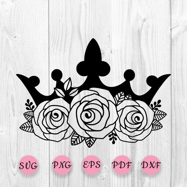 Flower Crown SVG, Roses Crown svg, Roses Flower SVG, Flower SVG, Floral Crown Clipart, Silhouette Cut Files, Cricut Cut Files, Digital Print