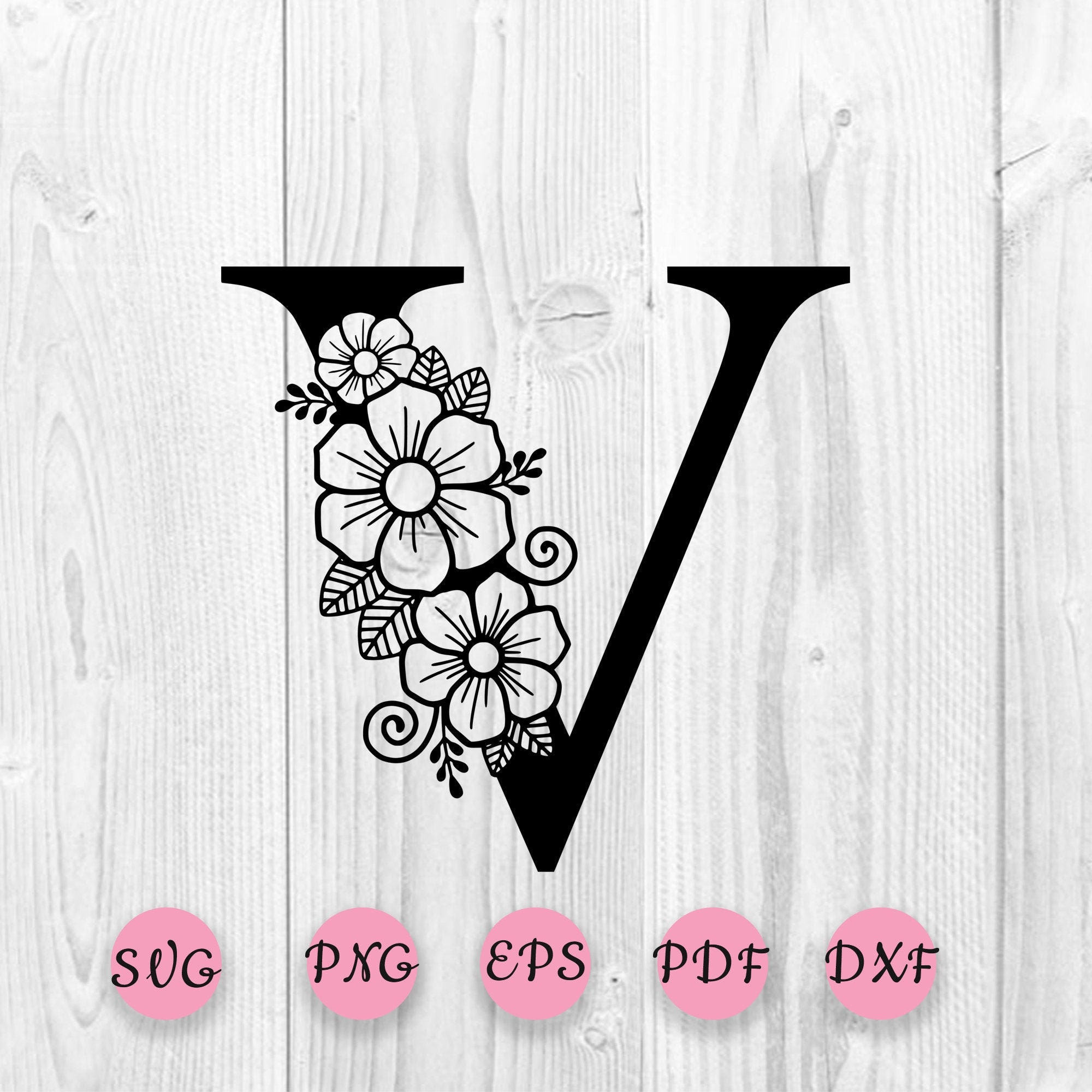 Vintage Floral Monogram Letter V, Initials, Botanical Art Print Logo Stock  Illustration