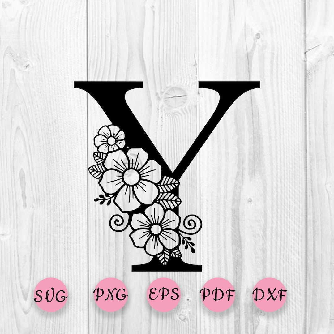Flower Alphabet Svg Botanical Letter Y SVG One Letter Y Svg Etsy