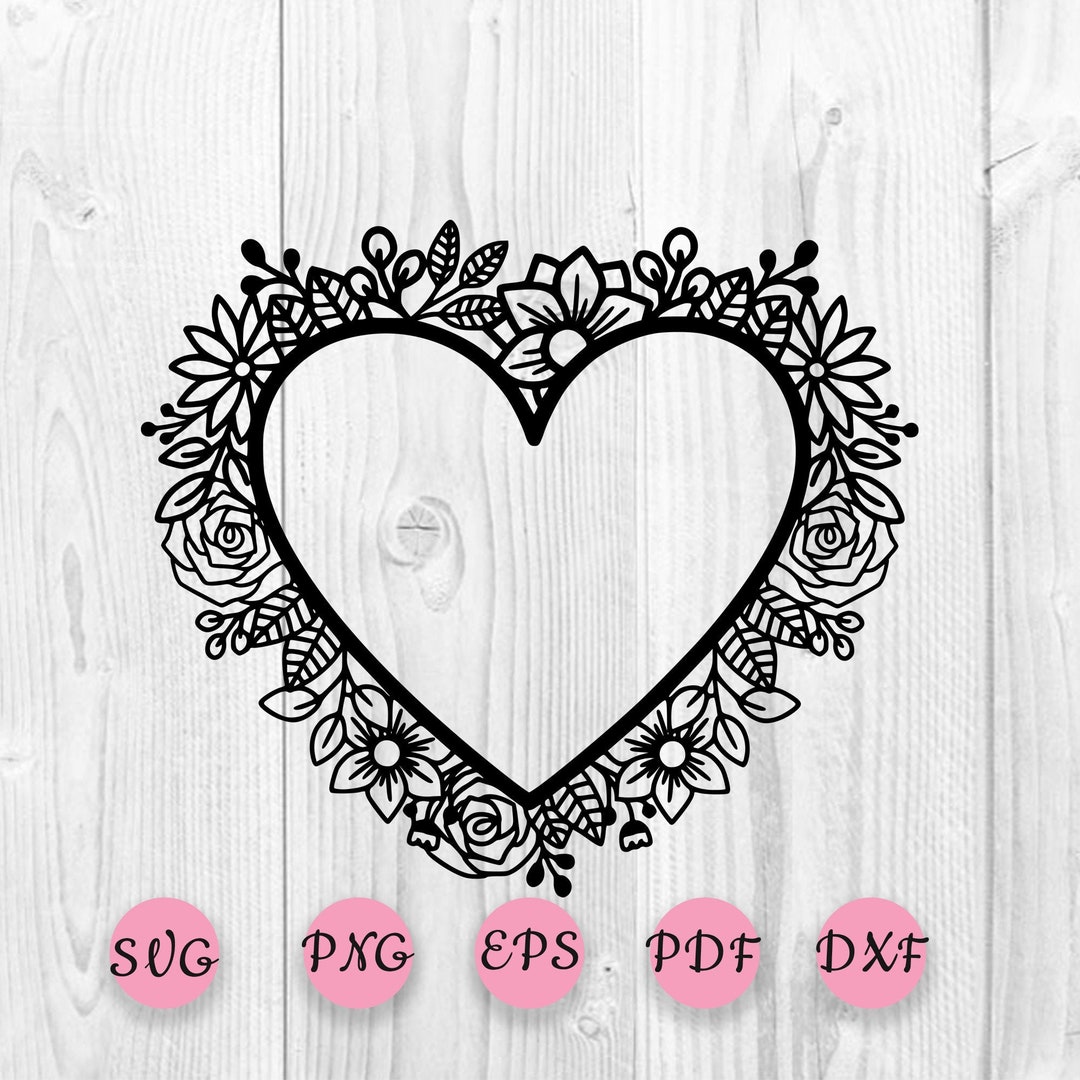 Heart Wreath SVG, Leafy Heart Wreath SVG, Monogram Frame SVG, Floral ...