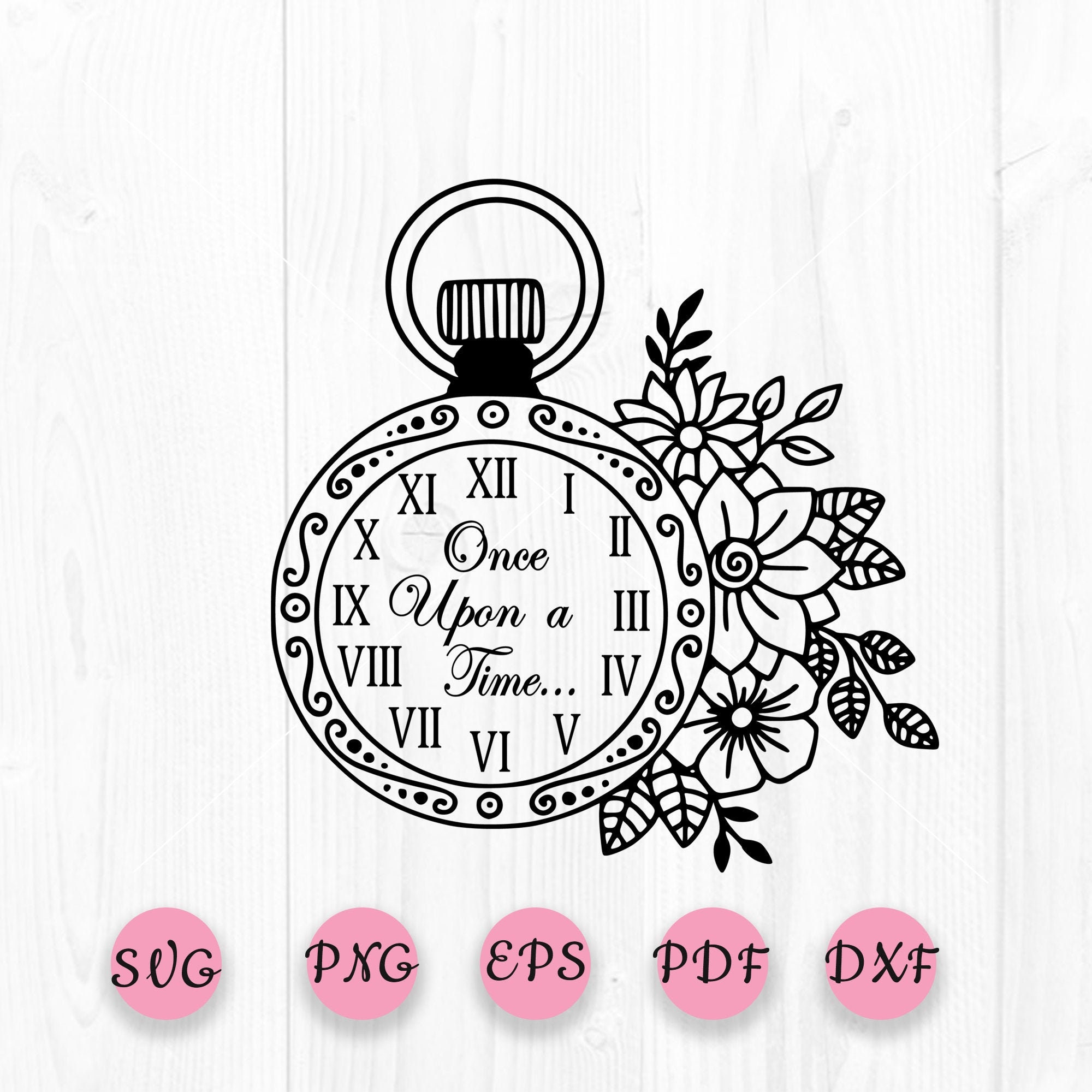 Download Once Upon A Time Svg Floral Clock Svg Vintage Floral Etsy