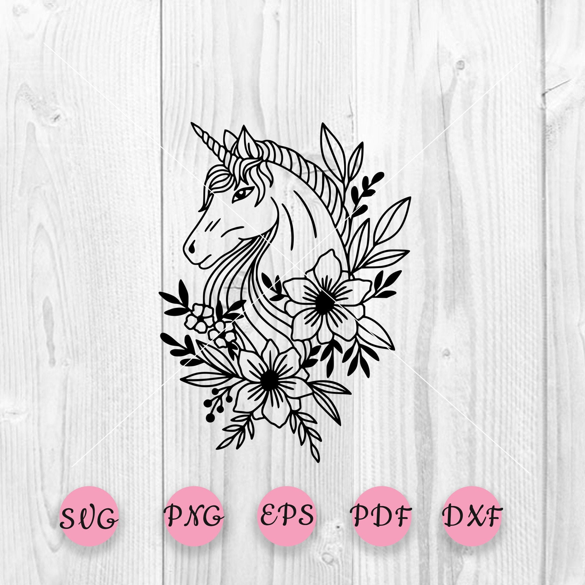 Unicorn svg Unicorn flowers svg Floral flowers svg Horse | Etsy