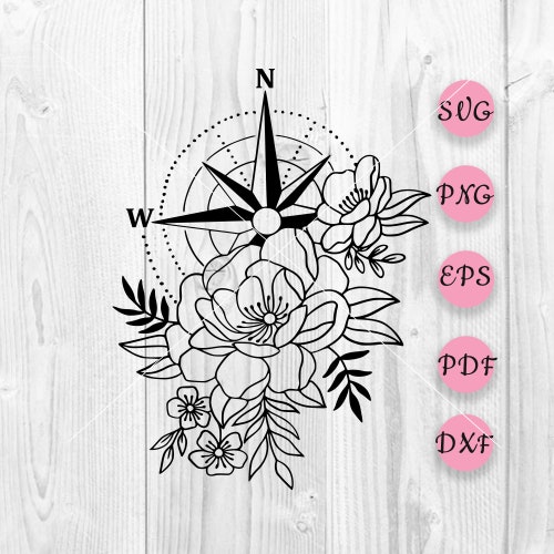 Floral Compass Svg Nautical Compass Svg Adventure Svg - Etsy