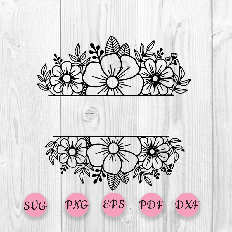 Download Flower Border SVG Flower svg Monogram Frame SVG Split | Etsy