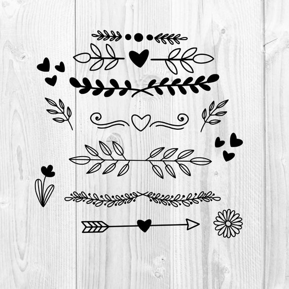 Flourish Divider Lines Svg Text Dividers Svg Hand Drawn Ornate Clipart Cutting Files Heart Wreath Svg