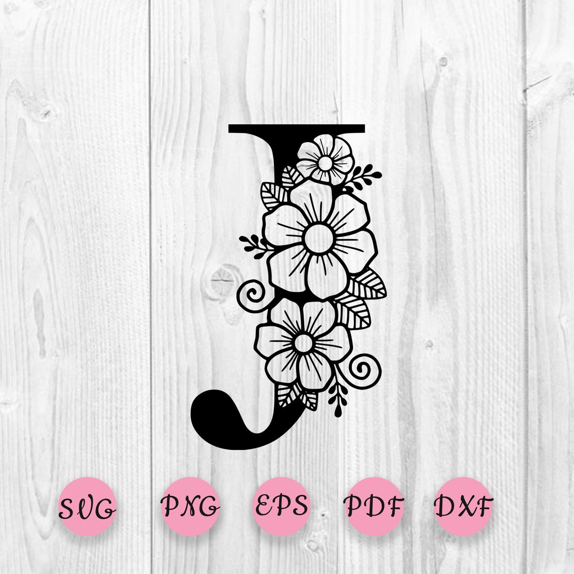 Flower Alphabet Svg Botanical Letter J SVG One Letter J Svg Etsy