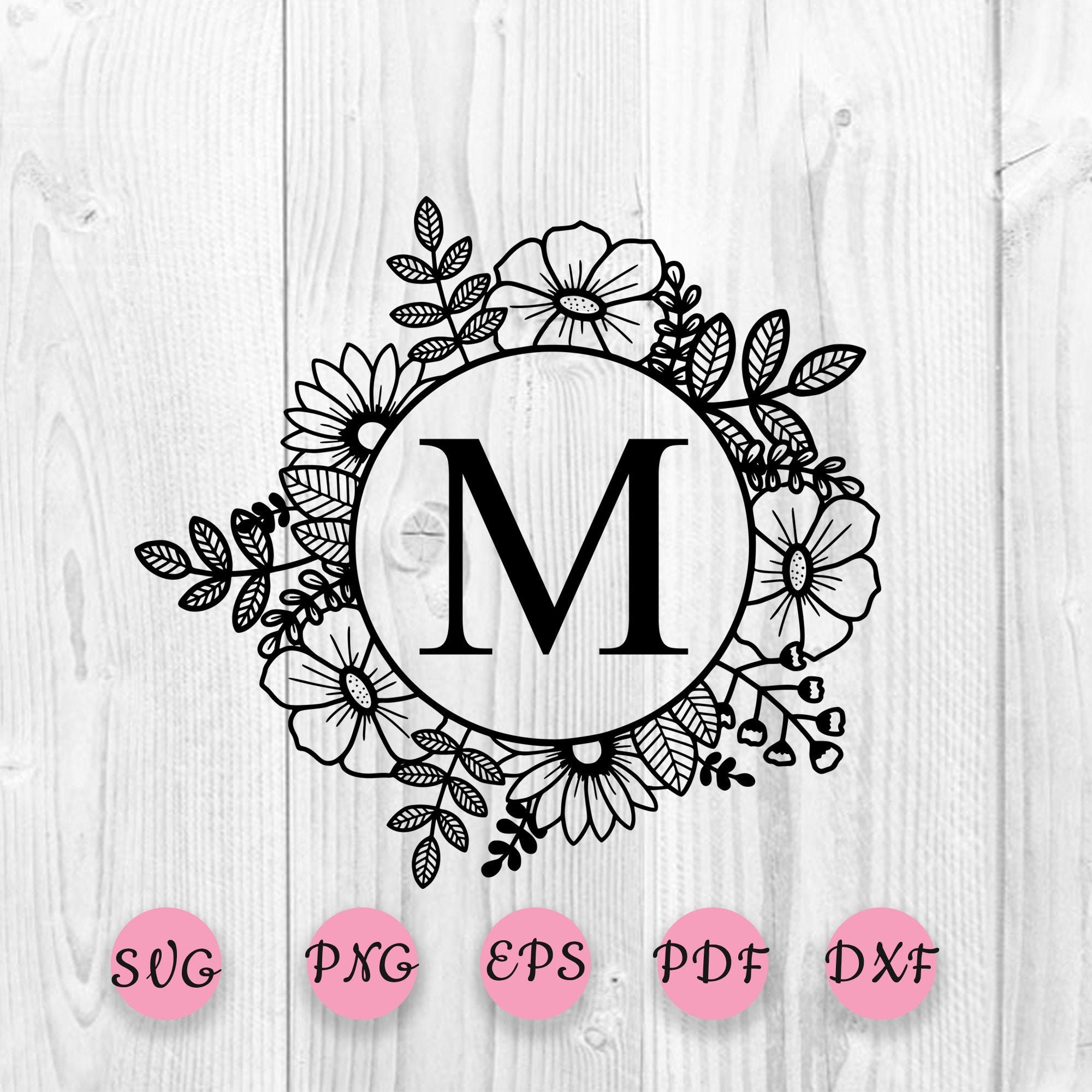 Personalized Alphabet M Letter Frame svg Floral Frame SVG Etsy