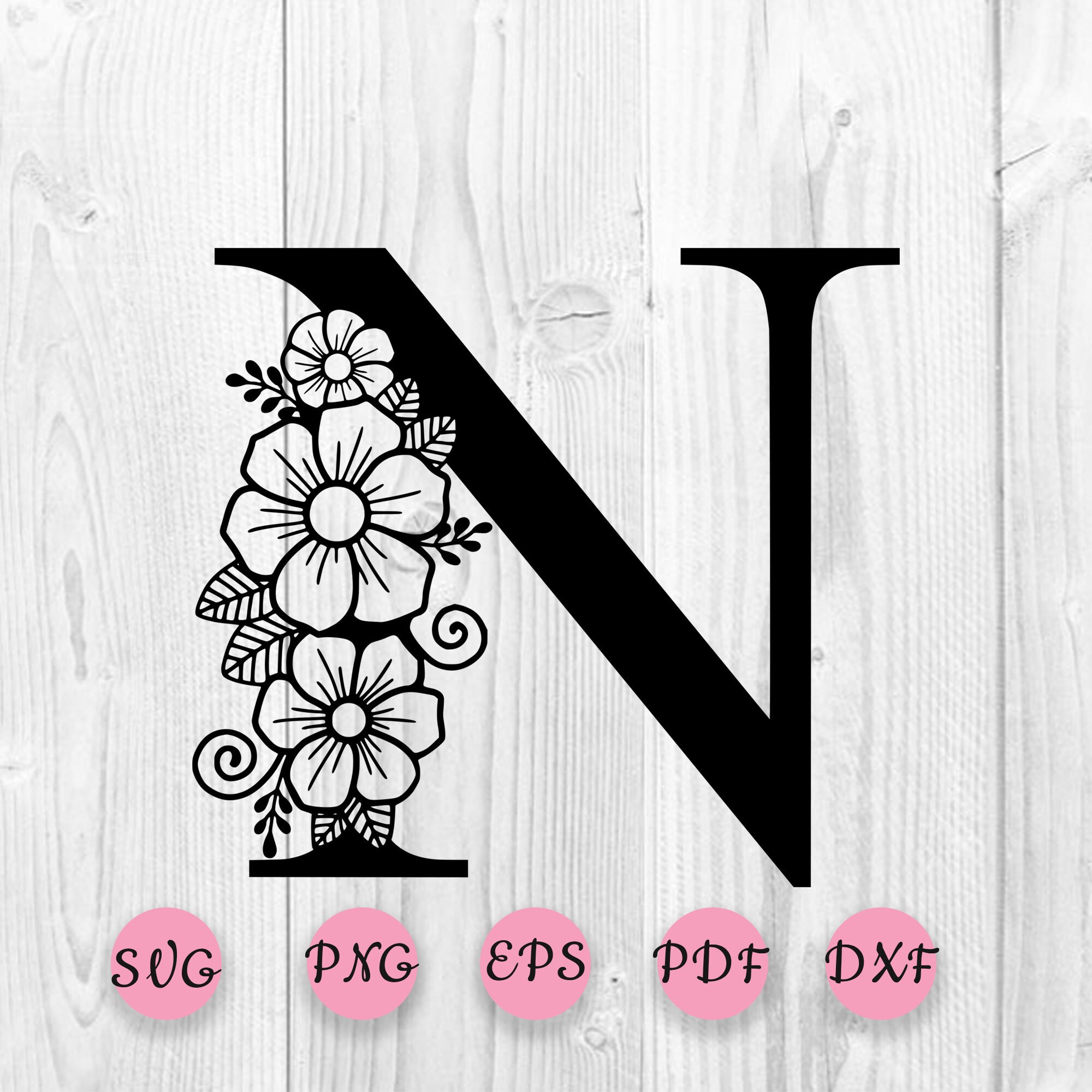 Flower Alphabet svg Botanical Letter N SVG One Letter N svg Etsy