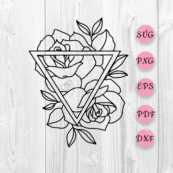 Flowers SVG Bouquet, triangle svg, Roses Flower SVG, Flower SVG, Floral Clipart, Silhouette Cut Files, Cricut Cut Files, Digital Print