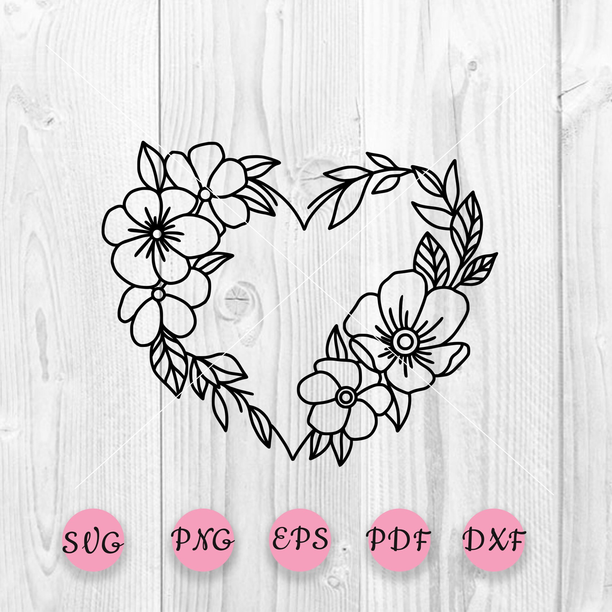 Heart Flowers Svg Heart Frame Svg Heart Silhouette Floral Etsy Canada