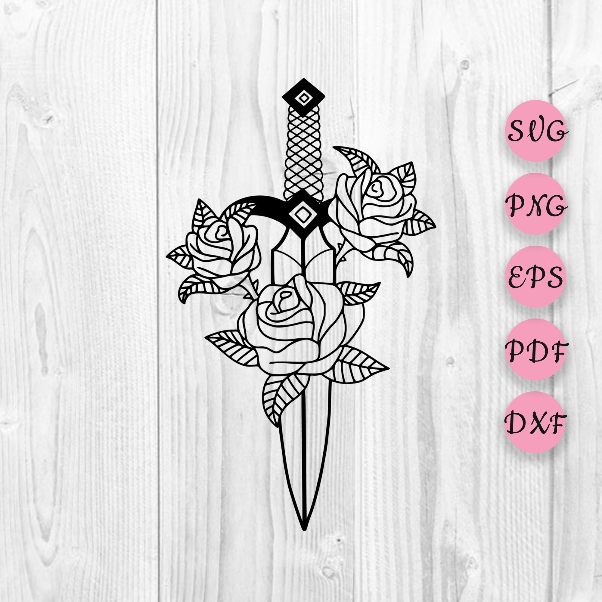 Rose Dagger Tattoo - Etsy Rose Dagger Tattoo - Etsy