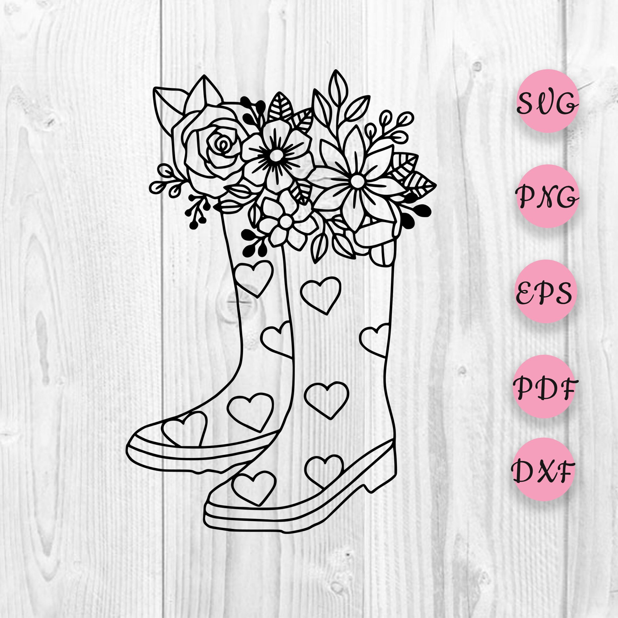 Download Rain Boots Svg File Rain Boots With Flowers And Hearts Svg Etsy