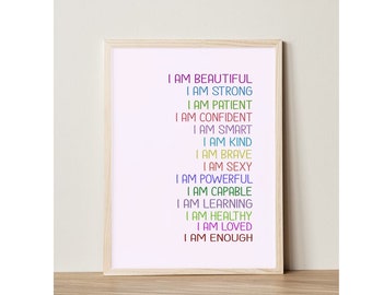 Affirmations, wall art affirmations, neutral wall art, daily affirmations printable, gift for her, inspirational digital download