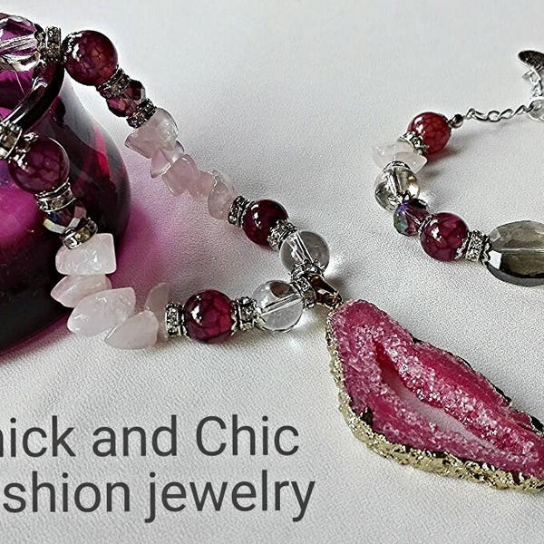 jewelry, ahat, rosenquarz, mountain crystal, semi precious stone