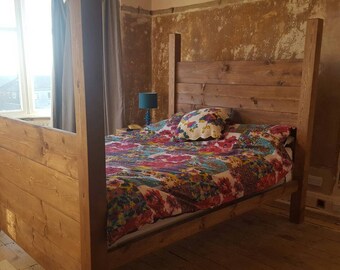 HANDMADE CHUNKY REDWOOD PANEL PINE WOOD SINGLE DOUBLE SUPER KING SIZE BED FRAME CAN BE CUSTOM MADE