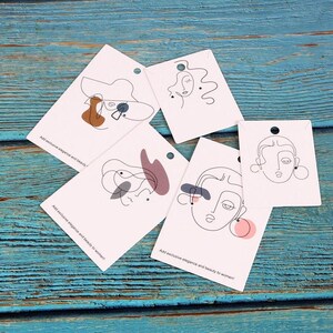 Tarjetas de visualización de pendiente de 100pcs, tarjetas de exhibición de joyas minimalistas, soporte de tarjeta de pendientes de cara de chica abstracta, tarjetas de pendiente