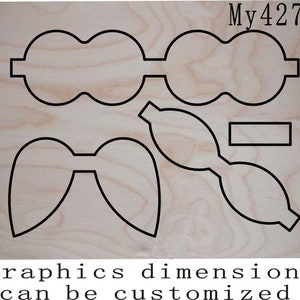 Puede incluir: Una plantilla de madera cortada con l&aacute;ser para elaborar un lazo con una etiqueta rectangular que dice "My4274". La plantilla incluye una forma de lazo, una pieza central y un rect&aacute;ngulo para una etiqueta.