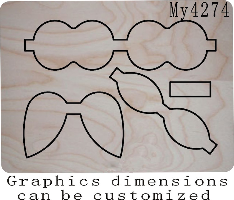 Puede incluir: Una plantilla de madera cortada con l&aacute;ser para elaborar un lazo con una etiqueta rectangular que dice "My4274". La plantilla incluye una forma de lazo, una pieza central y un rect&aacute;ngulo para una etiqueta.