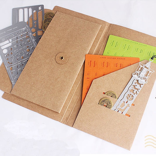 3 sizes Kraft File Folder with Envelope Insert for Traveler's Notebook, Credit Card Holder, notebook card holder