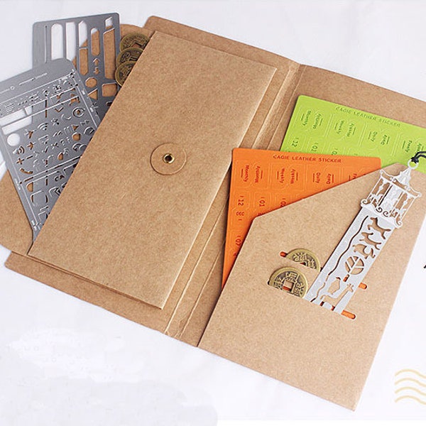 3 sizes Kraft File Folder with Envelope Insert for Traveler's Notebook, Credit Card Holder, notebook card holder