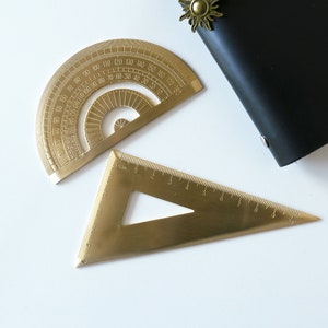 Minimalistic Brass Ruler, Protractor ruler, Triangle Ruler, Gold Ruler, Vintage Ruler, Drawing tool, Traveler notebook accessary