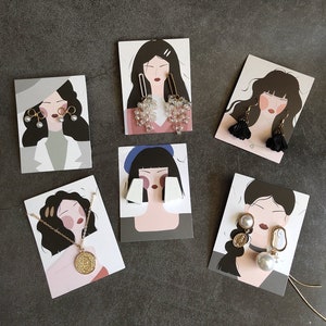 100pcs Tarjetas de visualización de pendientes, tarjetas de visualización de joyas minimalistas, soporte de tarjeta de pendientes de cara de niña abstracta, tarjetas de pendiente