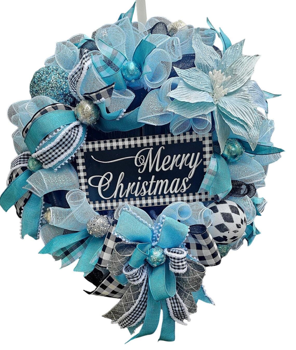 20 Christmas Wreaths for Your Front Door 17 Handcrafted Blue & Black Christmas Wreath: Coastal Door Decor
