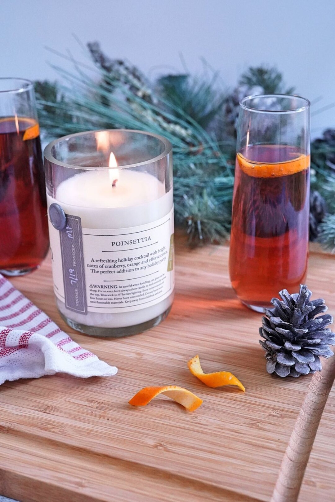 Poinsettia Candle Wine Candle Christmas Candle Holiday Candle Winter