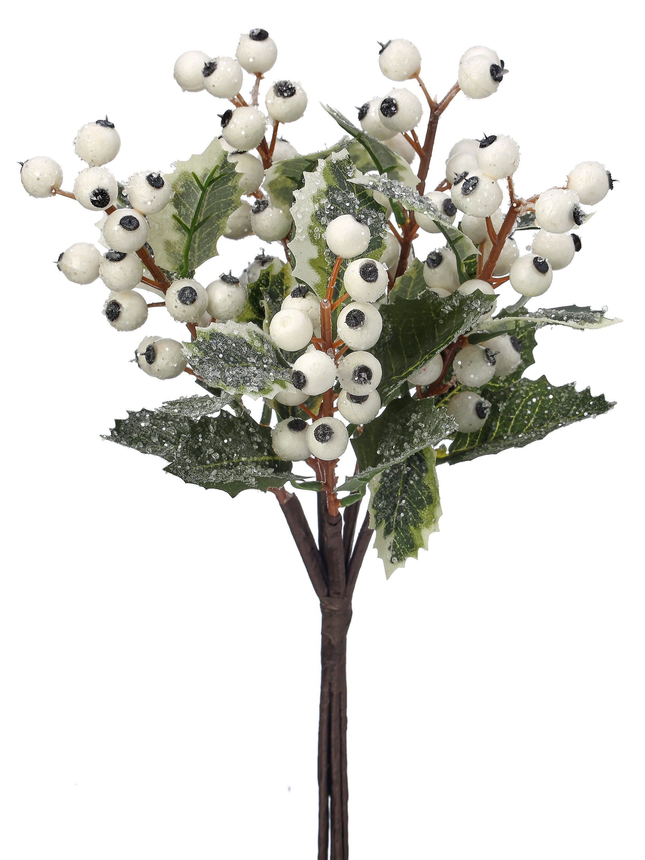 14 FROSTED White BERRY Holly LEAF Bundle Pick Stem 