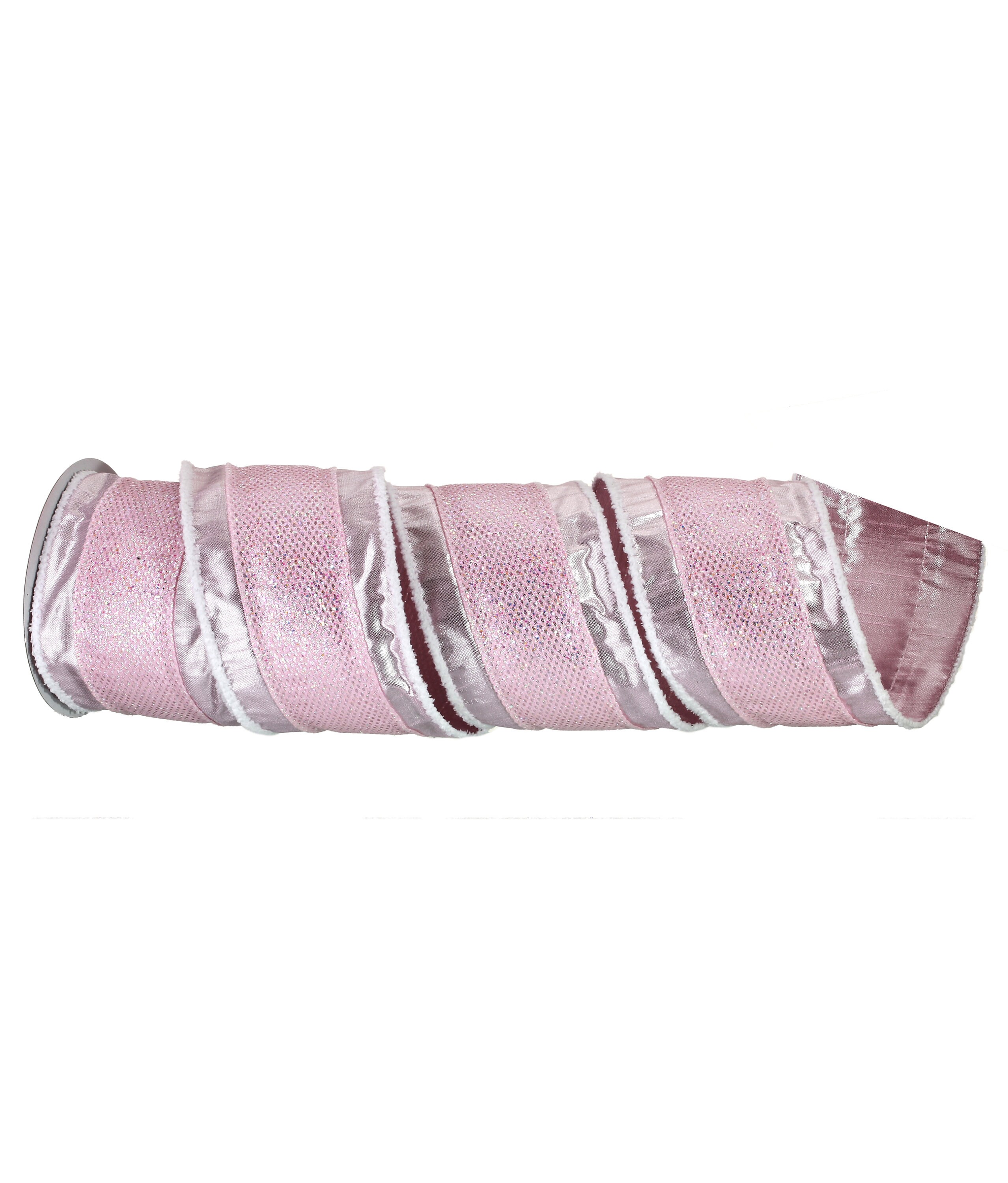 Pink Shiny Ribbon Luxurious 4 Inch Pink Glitter Ribbon White Trim Luxury Wired Ribbon ...