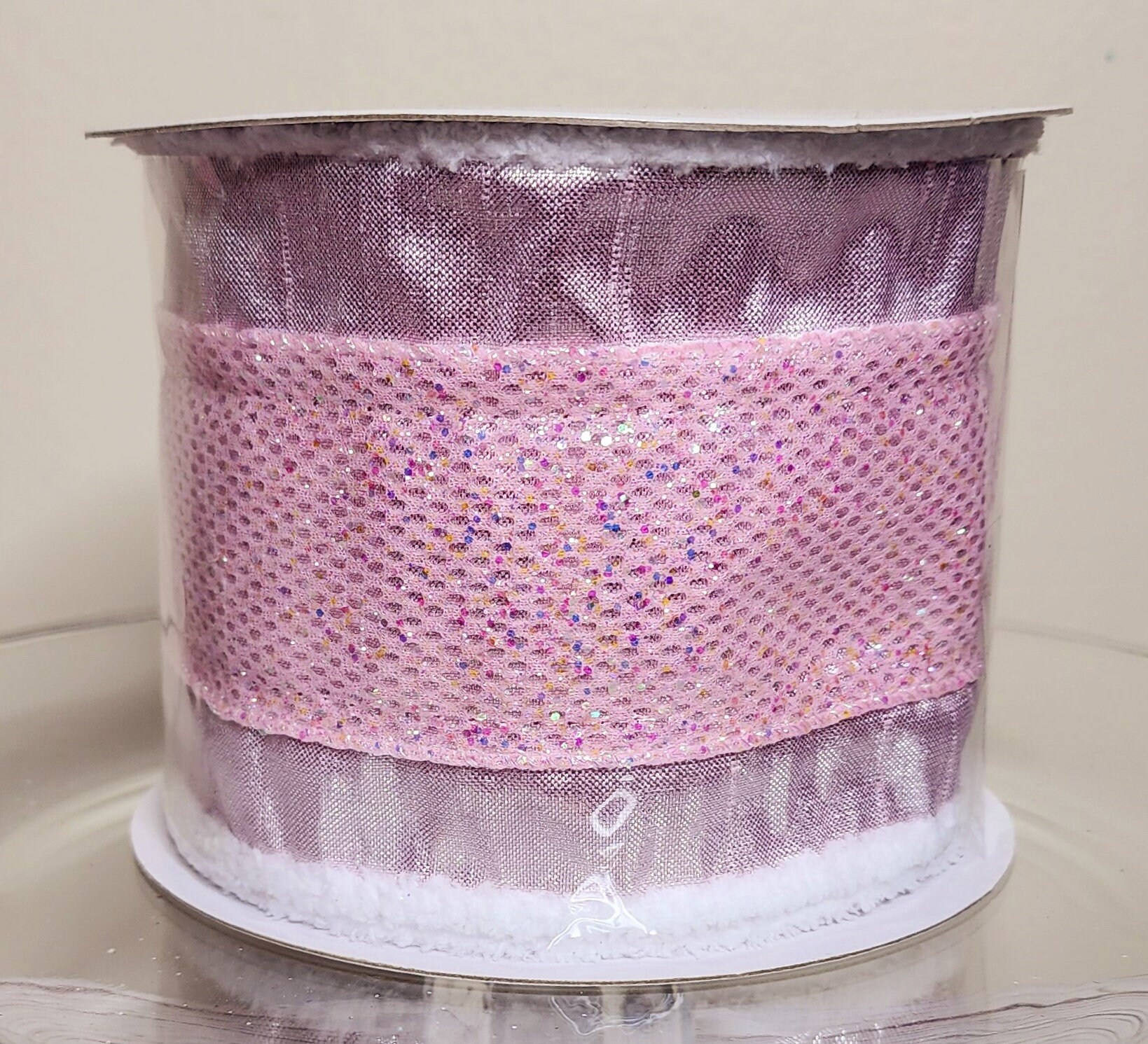 Pink Shiny Ribbon Luxurious 4 Inch Pink Glitter Ribbon White Trim Luxury Wired Ribbon ...