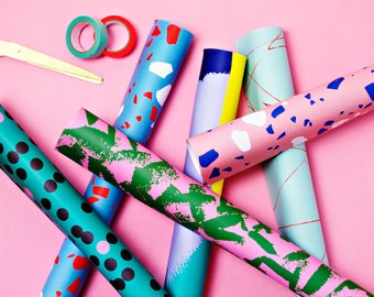 Gift Wrap Multipack, Rose, Vert, Spot, Terrazzo, Bleu, Papier d’emballage, Papier de Noël, Cadeau de mode, Multibuy, Illustré, Design
