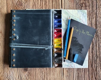 Leather notebook travel notebook diary sketchbook journal black papers sheet adventure notebook gothic style free personalization