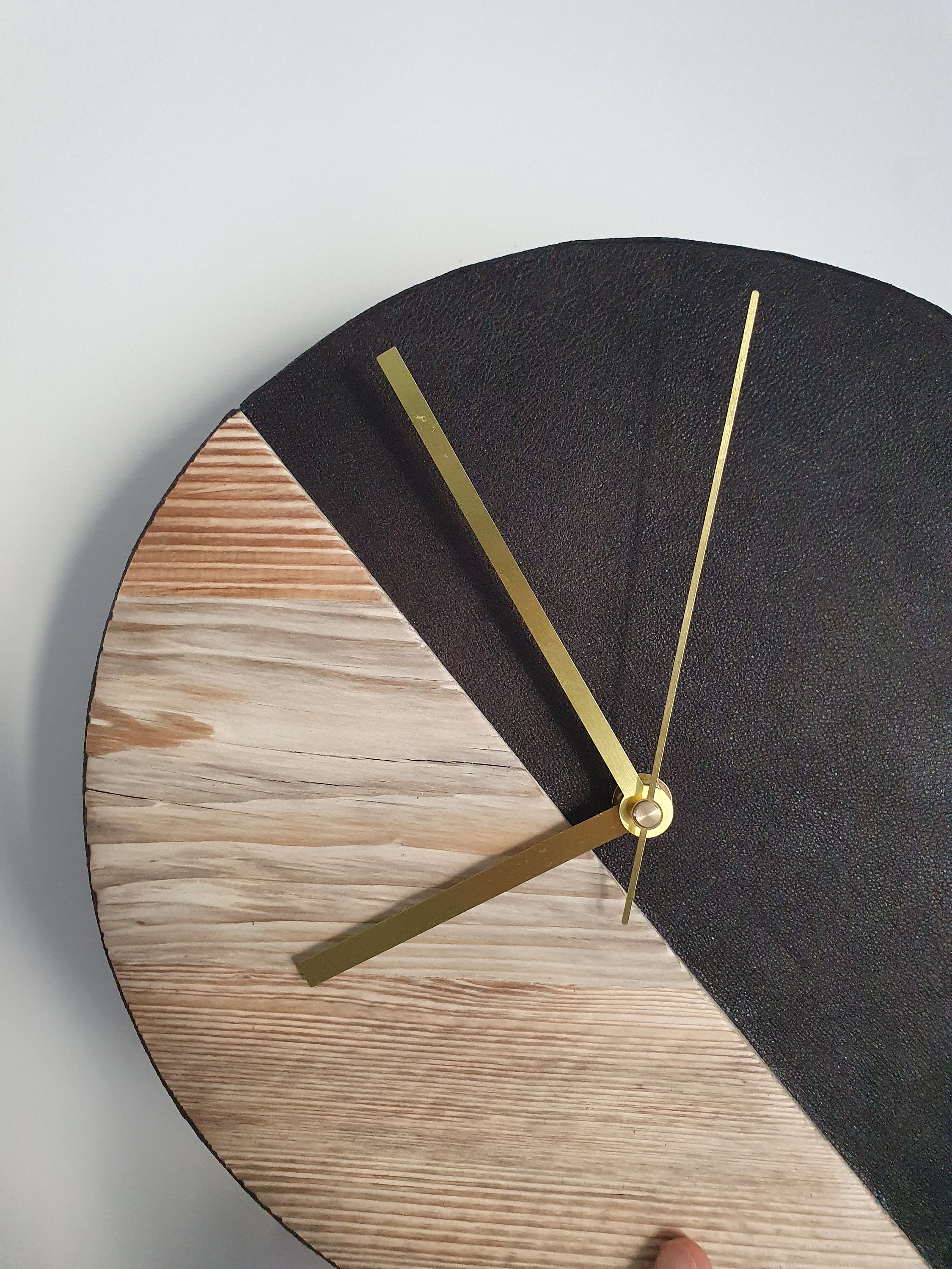 Pine Wood Wall Clock Wood Clock Leather Wall Clock Modern Style Clock