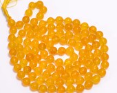 Yellow Chalcedony Gemstone Round Smooth Jap Mala 8 mm 40 quot ,Yoga Meditation Beads,Tassel Mala Bead,Yoga knotted tassel necklace JM-23