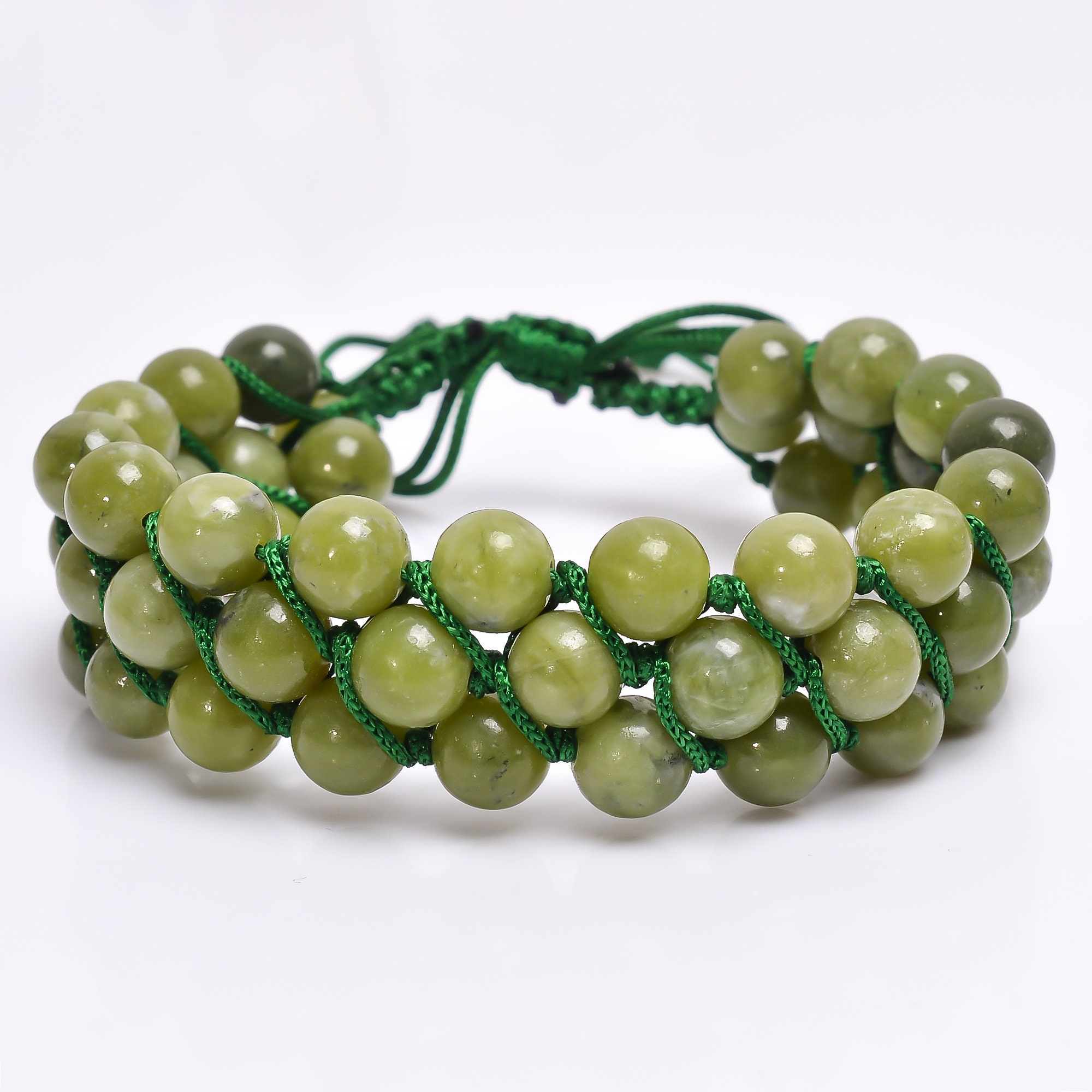 Natural Green Jade Bead Bracelet Triple Row Bead Bracelet - Etsy UK