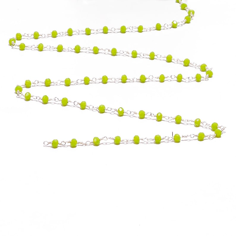 1-100 Feet Peru Green Onyx Faceted Rondelle Hydro Beaded Rosary Chain Silver Plated Wire,Jewelry Making,Finding,Wire Wrapped Chain,3-3.5mm