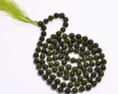 Moldavite Gemstone Round Smooth Jap Mala 8 mm 42 quot ,Yoga Meditation Beads,Tassel Mala Bead,Yoga knotted tassel necklace JM-36