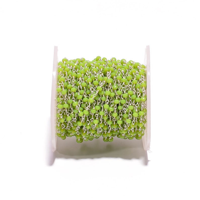 1-100 Feet Peru Green Onyx Faceted Rondelle Hydro Beaded Rosary Chain Silver Plated Wire,Jewelry Making,Finding,Wire Wrapped Chain,3-3.5mm